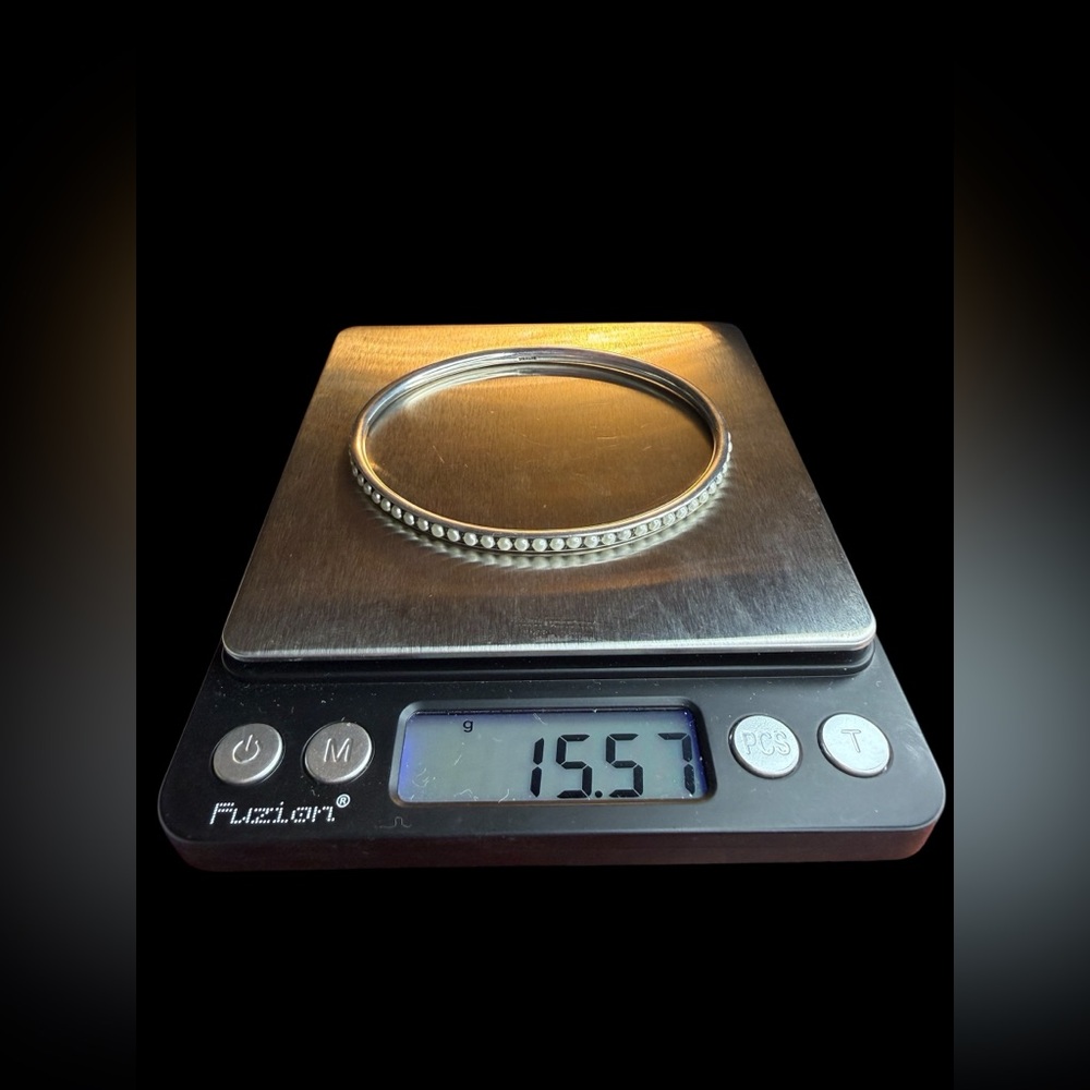 Sterling Silver Bangle Bracelet Unknown White Sto… - image 7